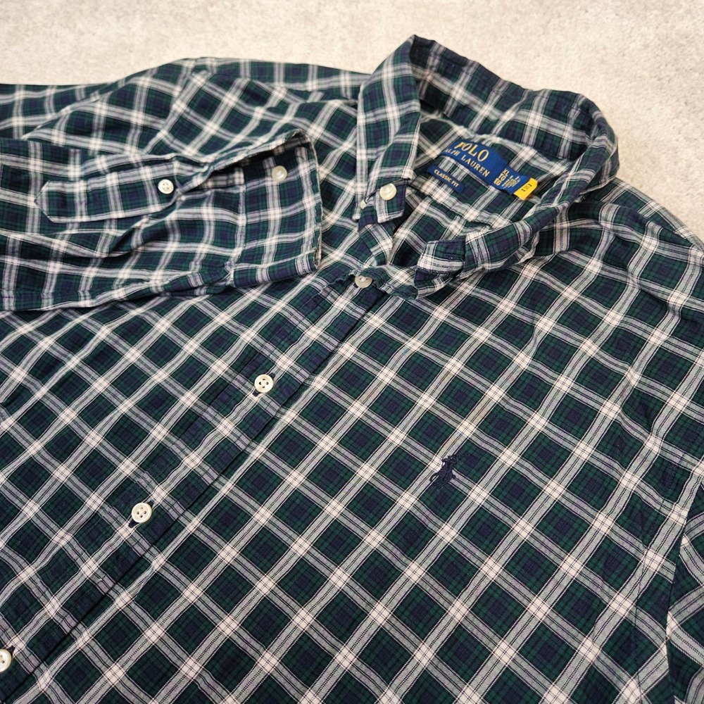 Polo Ralph Lauren Mens Classic Fit Plaid Button Down Shirt Green‎ Navy XL Preppy